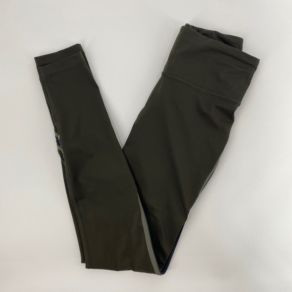 Lululemon Leggings Women 4 Olive Green Stripe High Rise Running Tight Gym Active